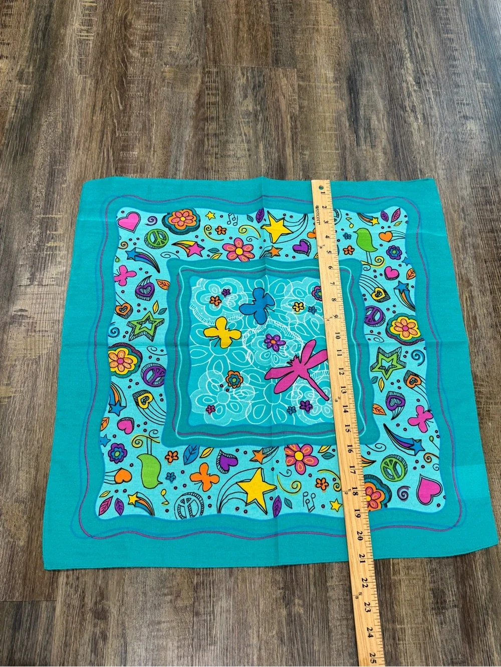 Little Brownie Girl Scout Turquoise Kids Bandana with Colorful Dragonfly Flowers